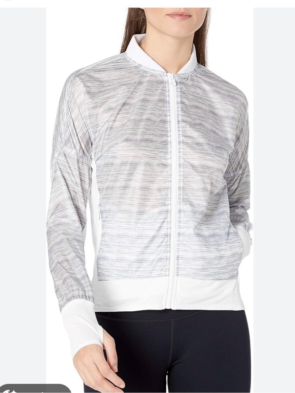 blanc noir White & Light Gray Striped Sheer Bomber Jacket